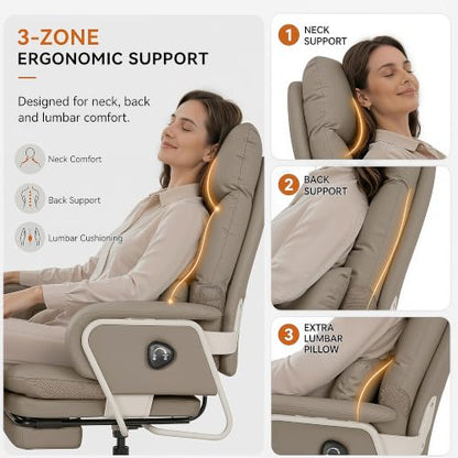 180° Reclining Office Chair with Footrest, PU Leather Desk Chair with 4-Position Backrest and Thick Cushion, Executive Computer Chair for Home Office, Work and Study,Gray - color: Grey
