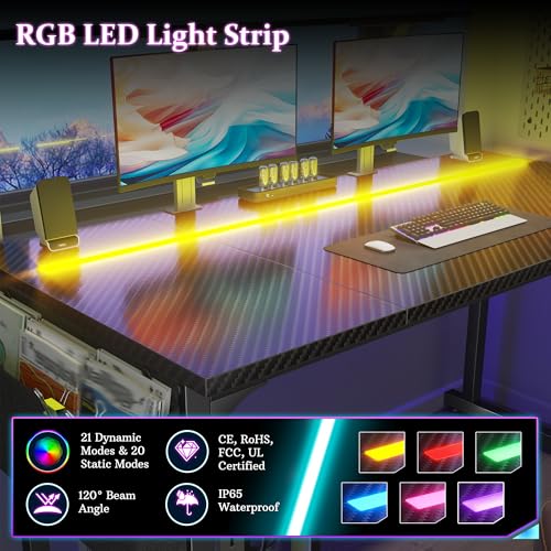 DurayLoly 48" Gaming Desk with Waterproof LED Lights for Bedroom,Black - color: Black, size: 48 IN