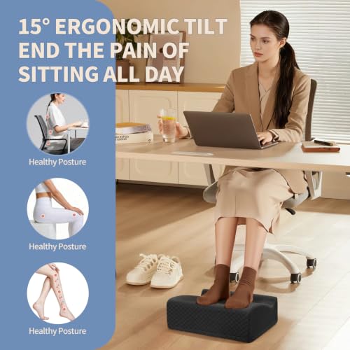 Foot Rest Under Desk with Rocking Base | Black Checkered Pattern | Washable velvet cover | 15° tilt + rocking base | 2 heights: 6.1"/7.3" | Non-slip | Office, gaming, home - color: Black Checkered Pattern, size: 12.6" L x 15" W x 6.1"