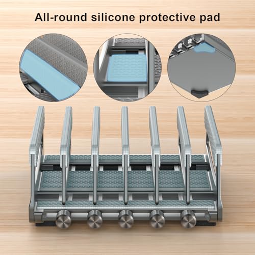 Elestoria 6-Slot Vertical Laptop Stand & Holder –Adjustable Aluminum Laptop Stand Vertical for Desk Fits 6 Devices, MacBook & Gaming Laptops (Up to 17.3”)–Space Saving Laptop Storage Rack - Grey - size: 6 - Slot