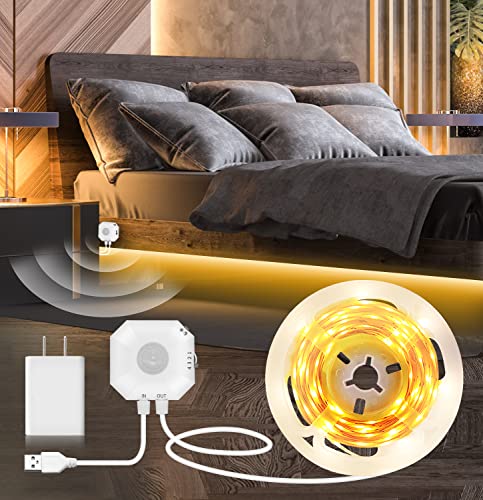 MATICOD Motion Sensor Lights Indoor Under Bed Lights, 3500K Motion Sensor Led Strip Lights for Bedroom, Warm White Under Cabinet Lights for Kitchen, Closet, Stair Night Light, 16.4ft NO APP - color: White, size: 16.4FT