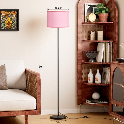 Ambimall 60'' Modern Floor Lamp with Shade, Tall Lamps for Living Room, Bedroom, Office, Dining Room, Pink Shade with Black Pole(Without Bulb) - color: Pink Black (1 Pcs), size: 60 Inches(Without Bulb)