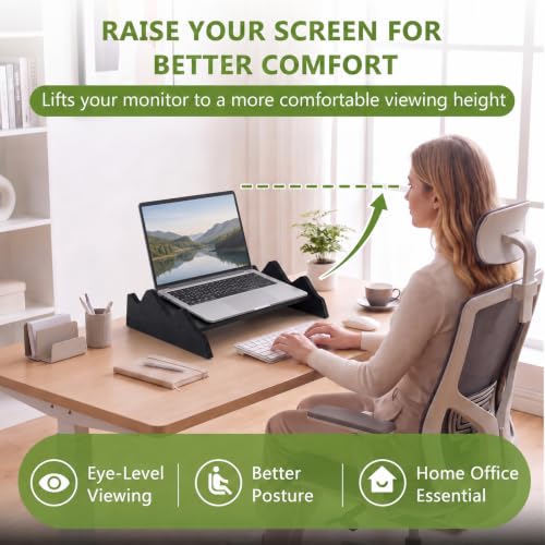 Wenqik Solid Pine Wood Laptop Riser, 14.2" Wooden Laptop Stand for Desk - style: Mountains Design