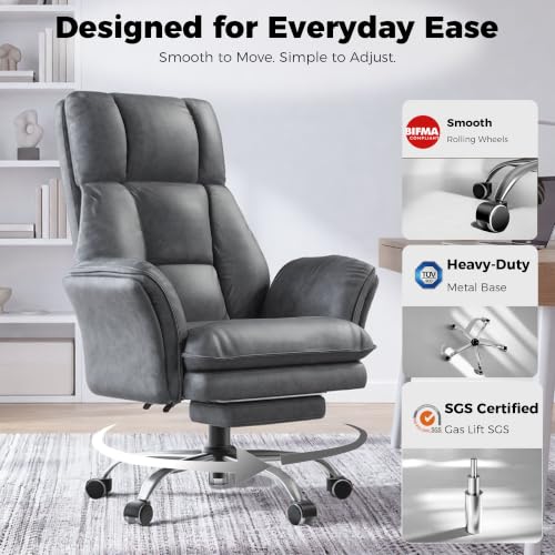 Big and Tall Office Chair, Flip Armrests for Pets & Cross Legged Sitting | Executive Ergonomic Computer Gaming Chair with Foot Rest, Tech Fabric Wide Seat Reclining Desk Chair，Grey - color: Tech Grey