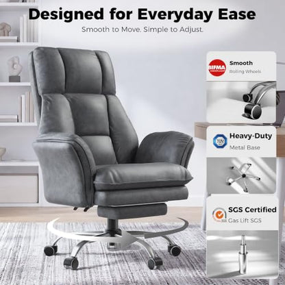 Big and Tall Office Chair, Flip Armrests for Pets & Cross Legged Sitting | Executive Ergonomic Computer Gaming Chair with Foot Rest, Tech Fabric Wide Seat Reclining Desk Chair，Grey - color: Tech Grey