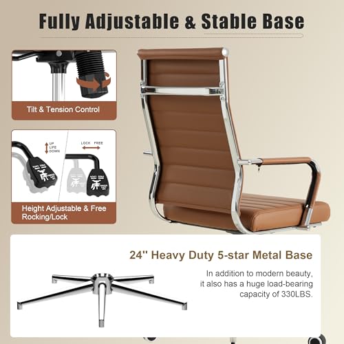 Okeysen Office Desk Chair, Ergonomic Leather Modern Conference Room Chairs, Executive Ribbed Height Adjustable Swivel Rolling Chair for Home Office. (Brown) - color: Brown