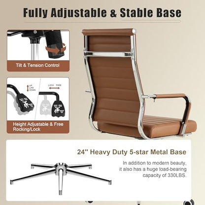 Okeysen Office Desk Chair, Ergonomic Leather Modern Conference Room Chairs, Executive Ribbed Height Adjustable Swivel Rolling Chair for Home Office. (Brown) - color: Brown