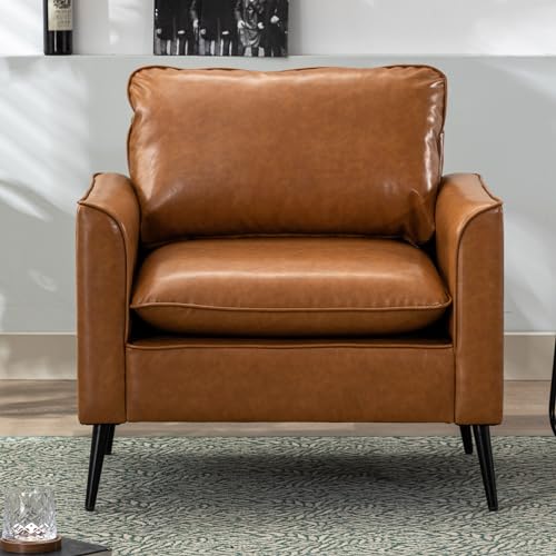 Okeysen Modern Leather Chairs, Oversized Arm Sofa, Mid-Century Accent Chair for Waiting Room and Bedroom Comfy, Upholstered Single Sofa Reading Chair - color: Brown, size: set of 1