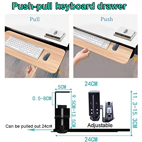 V3VOGUE Wooden Keyboard Tray Under Desk Push-Pull Keyboard Drawers Computer Keyboard Stand - Height Adjustable - Clamp-On - Keyboard and Mouses Storage Shelves, with Mouses Pads - color: Teak, size: 650*250 mm (26*10 Inch)