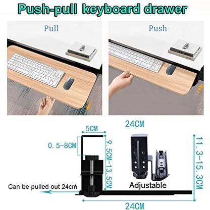 V3VOGUE Wooden Keyboard Tray Under Desk Push-Pull Keyboard Drawers Computer Keyboard Stand - Height Adjustable - Clamp-On - Keyboard and Mouses Storage Shelves, with Mouses Pads - color: Teak, size: 650*250 mm (26*10 Inch)