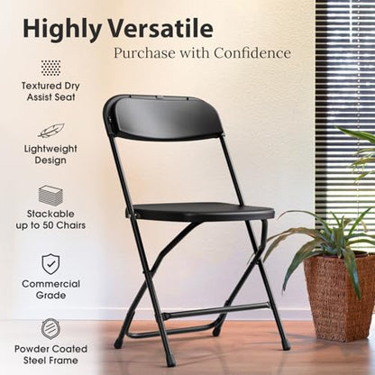 10 Pack Foldable Plastic Chair | Folding & Stackable | 350 lbs Capacity Steel Frame Seats for Indoor Outdoor | Commercial Use Events Wedding Party Bulk Picnic Kitchen Dining - Black - color: Black