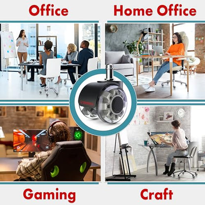 Office Chair Wheels Replacement Set of 5 - Dual 2 Inch Soft Chair Casters for Hardwood Vinyl Tile - Heavy Duty & Safe for All Floors - Universal Fit Most Computer Gaming & Desk Chairs - Grey - style: Grey / Transparent