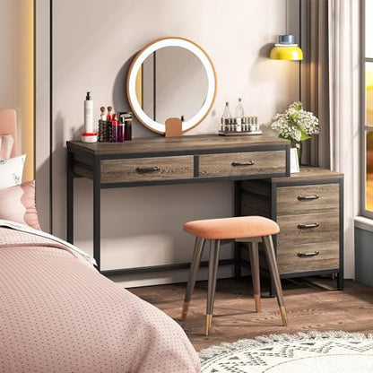 Tribesigns Computer Desk with 5 Drawers, Reversible Home Office Desks - color: Grey