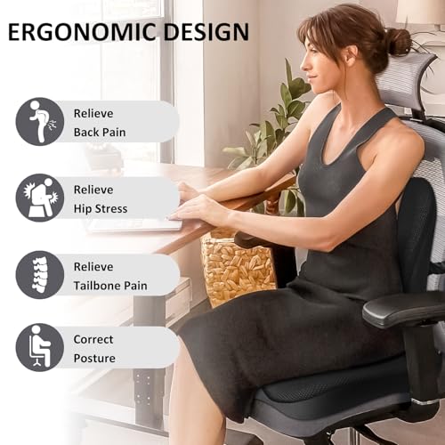 Seat Cushion,Lumbar Support Pillow for Office Chair, Cooling Mesh Office Chair Cushions for Sciatica,Tailbone &Back Pain Relief,Ergonomic Memory Foam Back Support Pillow for Desk,Gaming Car Chair