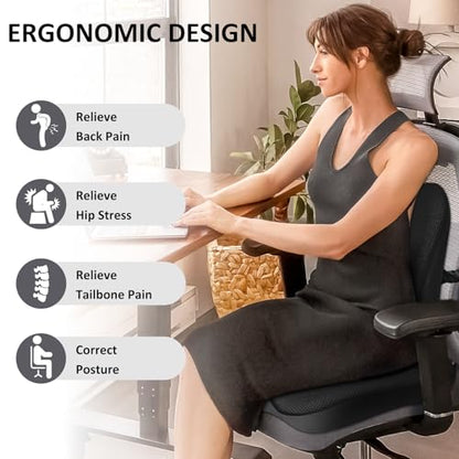 Seat Cushion,Lumbar Support Pillow for Office Chair, Cooling Mesh Office Chair Cushions for Sciatica,Tailbone &Back Pain Relief,Ergonomic Memory Foam Back Support Pillow for Desk,Gaming Car Chair