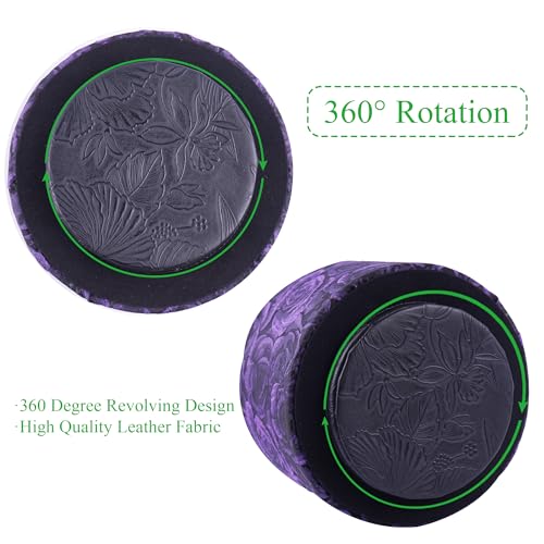 Round Leather Art Supply Organizer,Remote Control Holder,360 Degree Rotating,Multi-Functional Pencil Holder,4 Compartments Desktop Stationary Organizer(1-3D Rose Purple) - color: 1-3D Rose Purple