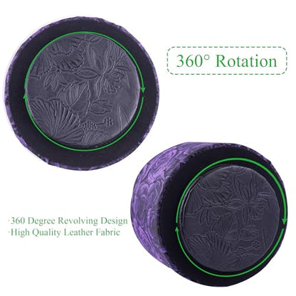 Round Leather Art Supply Organizer,Remote Control Holder,360 Degree Rotating,Multi-Functional Pencil Holder,4 Compartments Desktop Stationary Organizer(1-3D Rose Purple) - color: 1-3D Rose Purple