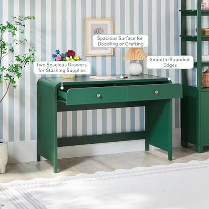 Walker Edison Zoey Modern Curve Design Writing Desk with Drawer, 45 Inch, Green - color: Green