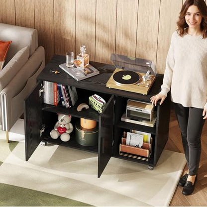 DEVAISE Office File Cabinet, Rolling Printer Stand, Black - color: Black