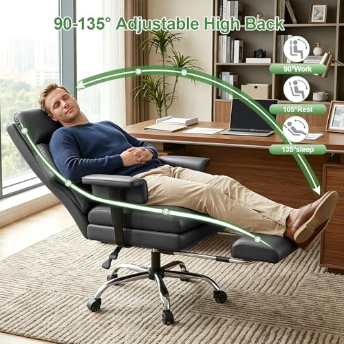 Office Chair Comfortable Executive Desk Chair with Foot Rest, Adjustable Height Home Computer Chair High Back Gaming Chair Leather Swivel Rolling Work Chairs, Gray - color: Dark Gray
