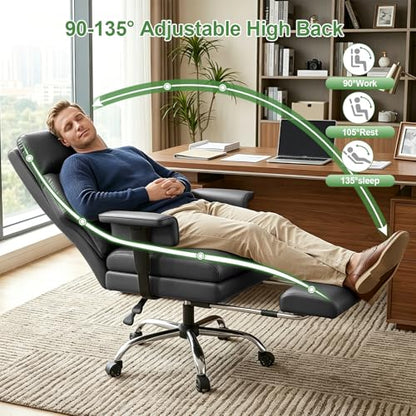 Office Chair Comfortable Executive Desk Chair with Foot Rest, Adjustable Height Home Computer Chair High Back Gaming Chair Leather Swivel Rolling Work Chairs, Gray - color: Dark Gray