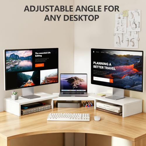 TAVR Dual Monitor Stand Riser, Wooden Computer Monitor Stand for 2 Monitors - color: White