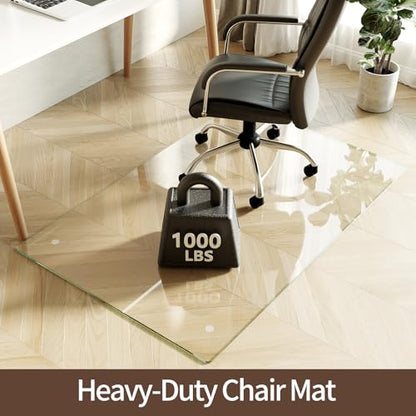 Koonmi Tempered Glass Chair Mat 36"x55" - Premium Office Chair Mat for Hardwood Floors & Low-Pile Carpet with 4 Non-Slip Pads - Thick Scratch-Resistant Surface - size: 36*55