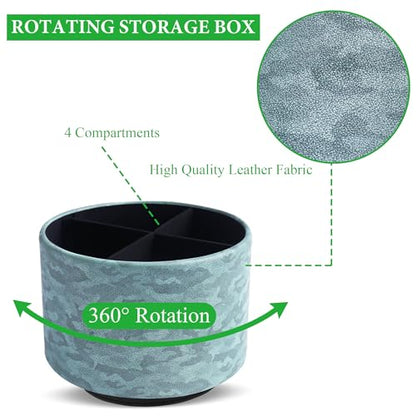 Round Leather Art Supply Organizer,Remote Control Holder,360 Degree Rotating,Multi-Functional Pencil Holder,4 Compartments Desktop Stationary Organizer(1-Camouflage Green) - color: 1-Camouflage Green