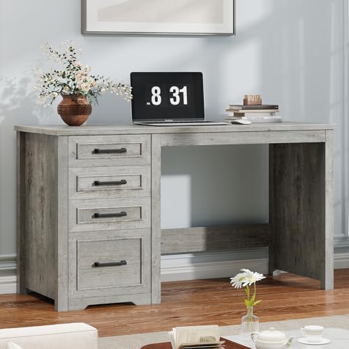Vabches Farmhouse 49” Executive Desk with File Drawer, Grey | 4 Drawers Reversible Computer Desk with Storage, Rustic Home Writing Workstation for Home Office - color: 49in Grey