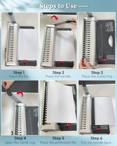 ATPEAM Comb Binding Machine Punch 12 Sheets for Letter Size, A4, A5