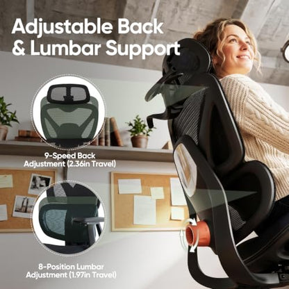 Ergonomic Mesh Office Chair, Desk Chairs with Adjustable Lumbar Support, 4D Flip-up Arms & 3D Headrest, Comfy High Back Breathable Mesh Computer Chair for Home Office, 400lbs (Black) - color: Black