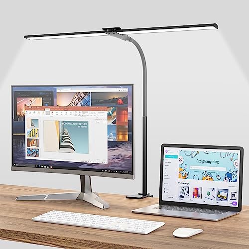 Hensam Desk Lamps for Home Office, Adjustable LED Desk Light with Clamp | Eye-Caring, 5 Color Temp, Dimmable, Flexible Gooseneck, Task Lighting for Dual Monitors, Workbench, Study, Drafting, 1400 lm - color: Black, size: 25 inch