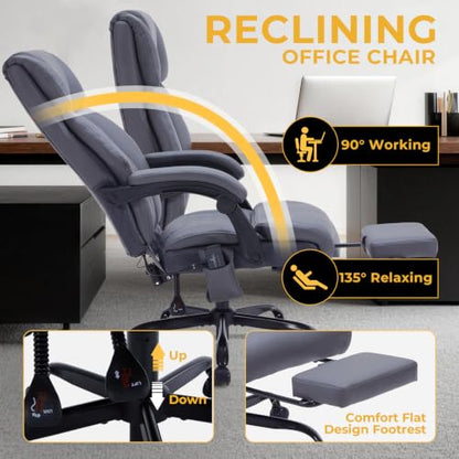 Massage Office Chair with Foot Rest & Heating, Ergonomic Reclining Leather Executive Desk Chair, Vibration Massager Big & Tall Gaming Computer Chair for Home Office, 6-Point Gray - color: Gray02