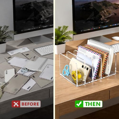 BEYGORM Acrylic Mail Holder, 5 Compartments Multifunction Desk Organizer - size: Large