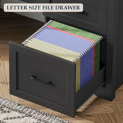 Vabches Home Office Desk with 7 Drawers, Pure Black. | Farmhouse 61'' Rustic Office Desk Computer Table with File Drawers, Wood Workstation for Home Office and Study. - color: 61in Pure Black