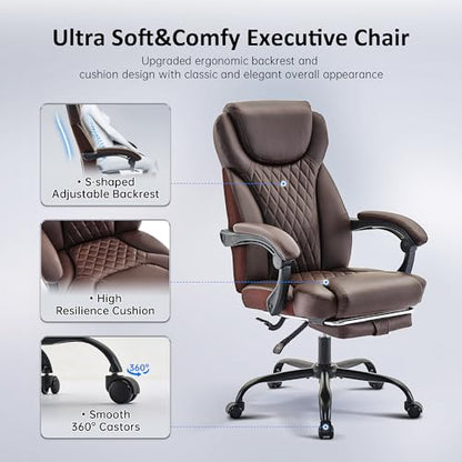 amseatec Big and Tall Office Chair with Footrest, Lumbar Support, Brown - color: Brown