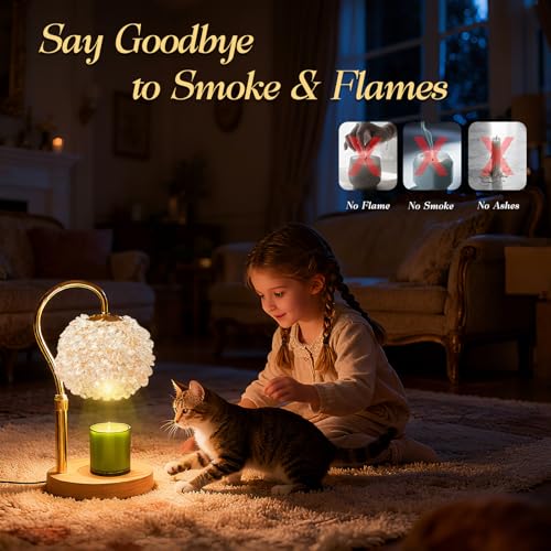 Crystal Candle Warmer Lamp,Luxury Adjustable Timer & Dimmer[White] | Crystal elegance. Adjustable height fits jars. Timer & dimmer safe melt. 2 bulbs & heat-proof base. Luxury decor. - color: White1