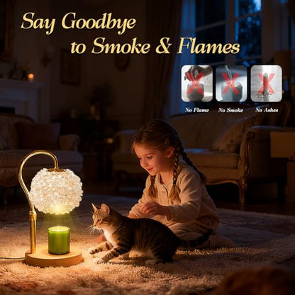 Crystal Candle Warmer Lamp,Luxury Adjustable Timer & Dimmer[White] | Crystal elegance. Adjustable height fits jars. Timer & dimmer safe melt. 2 bulbs & heat-proof base. Luxury decor. - color: White1