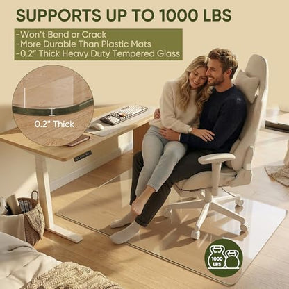 36"x48" Tempered Glass Chair Mat for Hardwood Floor & Carpet | 0.2" Thick Heavy-Duty Tempered Glass With 4 Non-Slip Pads, Smooth Rolling Surface Protects Floors From Scratches And Cracks - size: 36" x 48"