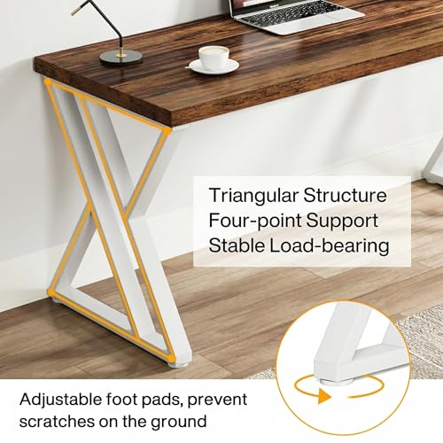 Tribesigns Modern Walnut/White 55" Heavy Duty Computer Desk, Study & Work Desk, 23.6"D x 55.1"W x 29.5"H, Z-Shaped Metal Legs, 330 lbs Capacity - color: Walnut/White