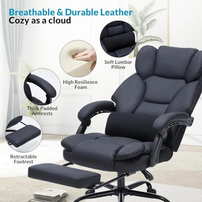 22.44x21.26x44.09Inches Office Chair with Foot Rest, Black Executive Office Chair with Arms, Reclining Ergonomic Computer Chair, 360 Swivel Adjustable Height Home Office Desk Chair