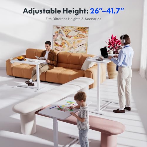 FLEXISPOT H7 32" Pneumatic Height-Adjustable Overbed Table with Wheels - color: White, size: Large