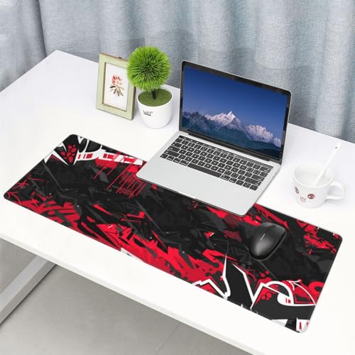 Gaming Mouse Pad, with Stitched Edges, Dark Black Urban Street Art Graffiti Mouse Mat, Extended XL Mousepad with Anti-Slip Base, Cool Large Mouse Pad for Desk, 31.5 x 11.8 in - color: Dark Black Urban Street Art Graffiti
