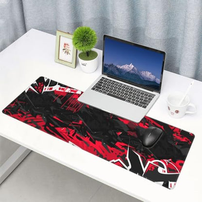 Gaming Mouse Pad, with Stitched Edges, Dark Black Urban Street Art Graffiti Mouse Mat, Extended XL Mousepad with Anti-Slip Base, Cool Large Mouse Pad for Desk, 31.5 x 11.8 in - color: Dark Black Urban Street Art Graffiti