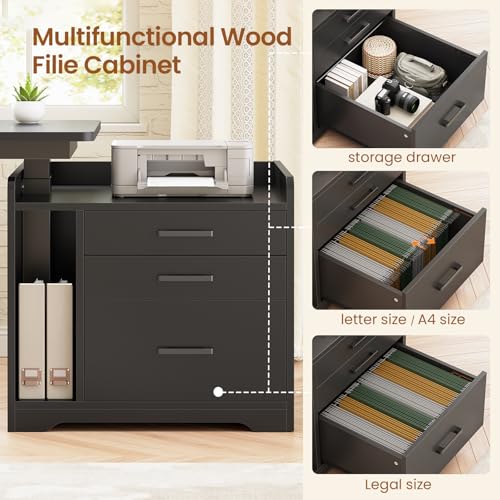 SEDETA L Shaped Electric Standing Desk with File Cabinet, 63 x 53'' Height Adjustable Home Office Computer Desk with Drawers, Power Outlet, Stand up Gaming Table with Led Lights, Keyboard Tray, Black - color: Black, size: 63 x 53'' L Shaped Standing Desk