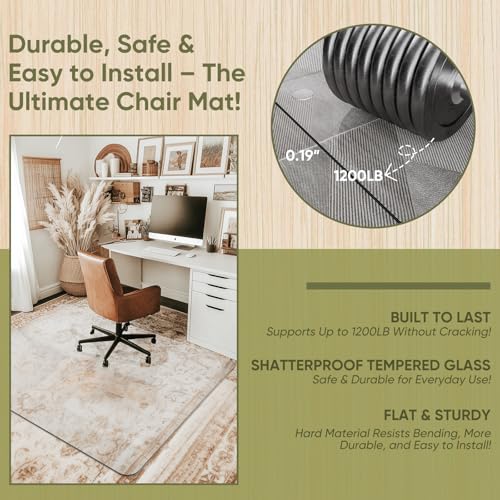 Office Chair Mat for Carpet & Hardwood, Upgraded 45" x 55" Dual Use Tempered Glass Chair Mat for Chair and Footrest Under Desk - size: 45"x55"