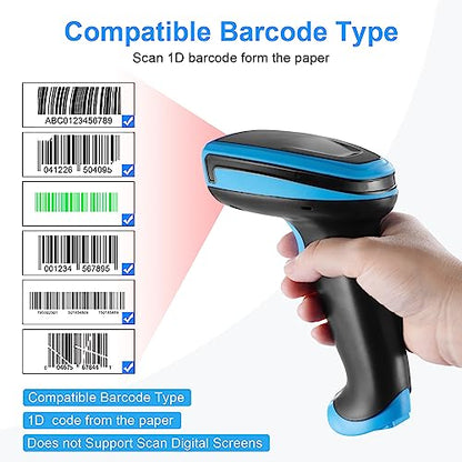 Barcode Scanner Wireless 1D Laser Barcode Reader with Stand | 2 in 1 Wired Connection & 2.4G Wireless Plug&Play Bar Code Reader Scanners - size: 1D-652WL-Wireless