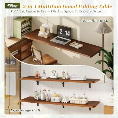 Dogsky Floating Wall Desk 60" x 16" - 500 lbs Heavy Duty Solid Pine - color: Walnut, size: 60" x 16"