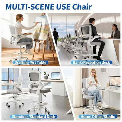 TRALT Drafting Chair - Tall Office Chair with Lumbar Support for High Desk - color: Grey