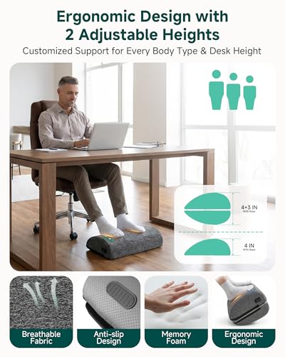 Snailax Ergonomic Foot Rest Under Desk with Heat, Vibration & Swing - color: Dark Grey